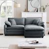 Two-Seater Sofa with One Footrest, L-Shaped 2-Seater Sofa with Ottoman for Small Living Spaces,Grey Corduroy
