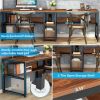 Double Computer Desk with Bookshelf, Office Furnitur