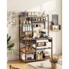 Kitchen Bakers Rack, 5 ft Power Cable Bakers Rack with Power Outlet, Kitchen Stand with X-Shaped Support Bar, 10 S-Shaped Hooks, Coffee Bar Stand for
