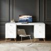Computer Desk with File Drawers, Wood Executive Desk for Home Office