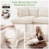 Living Room Sofa Slipcovered Sofa 3 Seater Sofa With 3 Ottomans, Oversized 3-Seat Sleeper Sofa Bed Home Theater Sofa, Chenille, Cream