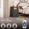 LED Nightstand Set of 2 with Charging Station, Bedside Table with Storage Cabinet and Shelf, Rustic End Table, Farmhouse Wooden Side Table, for Bedroo