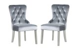 Glam Silver And Dark Gray 7pc Dining Set Table w Leaf Wingback 6x Chairs Acrylic Tufted Dining Room Furniture