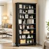 7 Tier Tall Open Bookshelf Vintage Freestanding Black Wood Bookcase Open Display Storage Shelf for Living Room Home Office