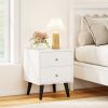 Mid Century Modern Bedside Table Nightstand with Golden Knobs and Raised Support Legs
