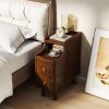 Solid Wood Night Side Table Narrow Bedside Table Nightstand with Pull-out Tray and 2 Storage Drawers