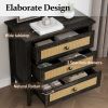 3 Drawer Dresser Rattan Dresser Wood Chest of Drawers Farmhouse Closet Dressers Modern Bedside Table Rustic Nightstand Storage Cabinet for Bedroom, Ha
