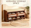 Brown Shoe Bench with Cushioned Seat Rattan Storage Bench with 2 Drawers And Open Shelf for Entryway Home Decor