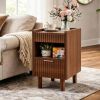 Walnut Brown Fluted Wood Nightstands with Drawer and Open Storage, 2 Pack Modern Bedroom Bedside Side End Tables for Living Room Home Decor