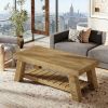 Rectangular Coffee Table, 47.24" Farmhouse Center Table with 2-Tier Storage