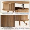 Fluted Lift Top Coffee Table with Hidden Compartment, Wooden Center Table, Modern Oval Lift Tabletop for Home Living Room Office, Walnut Brown Color