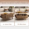 Fluted Lift Top Coffee Table with Hidden Compartment, Wooden Center Table, Modern Oval Lift Tabletop for Home Living Room Office, Walnut Brown Color