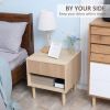 Modern Bedside Table with Drawer and Open Shelf, Sofa Side Table for Bedroom Living Room, Natural