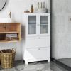 Freestanding Floor Storage Cabinet with Adjustable Shelf & 2 Drawers, Frosted Tempered Glass Door Sideboard