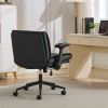 Cross Legged Chair with Flip-Up Armrests Leather, Cross Legged Office Chair on Wheels, Comfy Swivel Chair with Wide Seat for Home Office, Vanity, Ergo