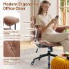 Home Office Desk Chair Retro Faux Leather Chair with Lumbar Support &Rubber Wheels, Mid Back Ergonomic Computer Chair Swivel Rolling Work Chair
