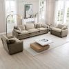 Warm and Cozy Sofa Set with Soft Cushions and Pillows, Home Theater Style Sofa Set Consisting of a 3-Seater Sofa and Two Single Sofas in Tan Corduroy