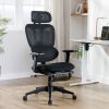 Multi-functional Ergonomic Mesh Office Chair with Adjustable Armrest,Footrest,Lumbar Support, 360° Silent Wheels,Headrest for Home & Office,Black