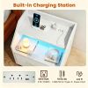 LED Nightstand with Charging Station, 16 Color RGB Remote Controlled Bedside Table with 2 AC Outlets USB Type-C Port, Foldable Fabric Drawer Anti-Tip