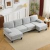 U-Shaped Sectional Sofa with 2 Short Chaise Lounges, 4 Seater Indoor Chenille Fabric Combination Couch, Plastic Legs, 111.4" L x 48.4" D x 33.1" H Liv