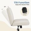 Armless Office Chair Criss Cross Legged Chair with Wheels, Comfy Home Vanity Task Desk Chair, Beige