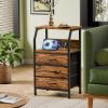 Night Stand with Charging Station, USB Ports and Outlets, 28.3 Inch Tall Bedside Table with Wood Shelf
