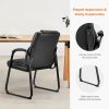 Guest Chair, Leather Reception Chairs with Sled Base and Padded Arm Rest for Waiting Room Office Home and Meeting Conference-Black