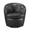 Luxury Living Room Furniture Swivel Chair Gray Top Grain Leather Upholstery Solid Wood 1pc Barrel Back Accent Chair