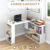 360Â° Rotating Home Office Desk L Shaped Corner Computer Desk with Storage Shelves, Writing Table Workstation, White
