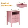 Fluted Night Stand Set of 2, Wide Nightstand with 2 Drawers, 23" Tall Wood End Table with Storage, Modern Bedside Table with Golden Handle for Bedroom