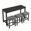 59 Inch Bar Table, Dining Table, Sofa Table with Power Outlet, 3 Upholstered Stools, 4 Piece Bar Table and Chair Set for Living Room, Dining Room, Kit