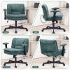 Criss Cross Chair with Wheels and Flip Arms, Upholstered Cross Legged Office Chair with 3 Layer Cushions&Dynamic Airbag Lumbar Support, Wide Seat Comf