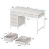 40" Home Office Desk with 6 Drawers, Modern Computer Desk with Small Space, Corner Computer Desk, Pure White