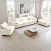 Warm and Cozy Sofa Set with Soft Cushions and Pillows, Home Theater Style Sofa Set Consisting of a 3-Seater Sofa and Two Single Sofas in Beige Corduro