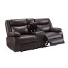 Electric Power Loveseat Recliner, Faux Leather Power Reclining Sofa with USB Ports, Cup Holders for Living Room-Dark Brown