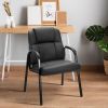 Faux Leather Waiting Room Chair, Office Guest Chair with Padded Arms, for Reception, Conference, Meeting, or Home Use, Basic Black(1 PCS)