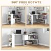 360Â° Rotating Home Office Desk L Shaped Corner Computer Desk with Storage Shelves, Writing Table Workstation, White