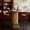 80 Cm round Dining Table with Wood Stripe Base Small Circular Table with Footrest in Brown for Kitchen &amp; Mini Bar (table only)