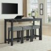 59 Inch Bar Table, Dining Table, Sofa Table with Power Outlet, 3 Upholstered Stools, 4 Piece Bar Table and Chair Set for Living Room, Dining Room, Kit