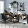 Double Computer Desk with Bookshelf, Office Furnitur