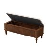 50.8-inch Multi-Functional Storage Ottoman Bench-Solid Rubberwood Bed End Bench with Linen Seat, Storage Bench for Bedroom