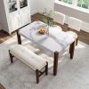 4-Piece Modern Dining Furniture Set, 4-Person Space-Saving Dinette for Kitchen, 46" Faux Marble Style Table and 2 Upholstered Chairs & Bench with Wood