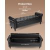 Button-Tufted Storage Ottoman Bench, Rolled Arm PU Leather Bench with Solid Wood Legs, Modern Shoe Benches Seat for Entryway