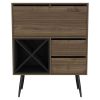 Bar Octupos, One Cabinet, Two Drawers, Mahogany / Black Wengue Finish
